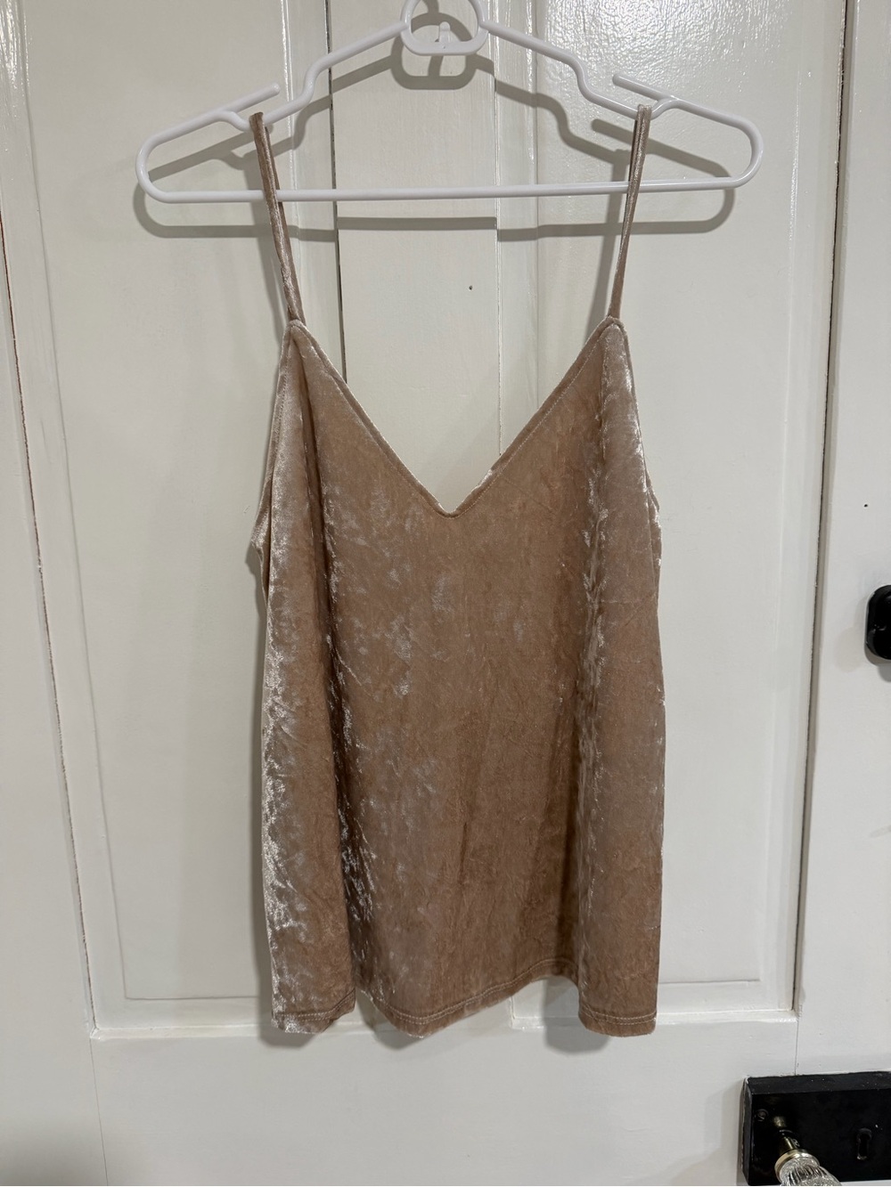 Audrey Crushed Velvet V-Neck Cami in Taupe- small